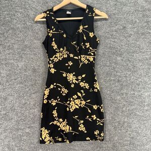 PerSeption Dress Women M Medium Black Floral Sheath Midi V-Neck Sleeveless